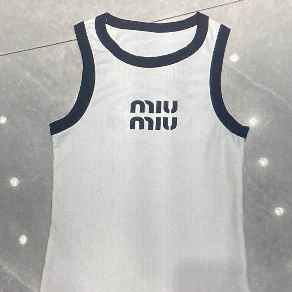 Miu Miu Women's White Sweater with Black Trim